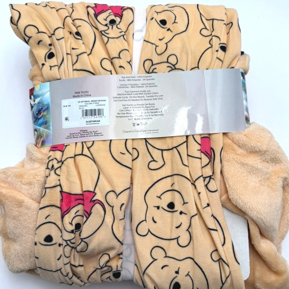 DISNEY Women's Medium Winnie the Pooh 3 Piece Pajama Set Long Sleeve Pants Socks - Picture 2 of 3